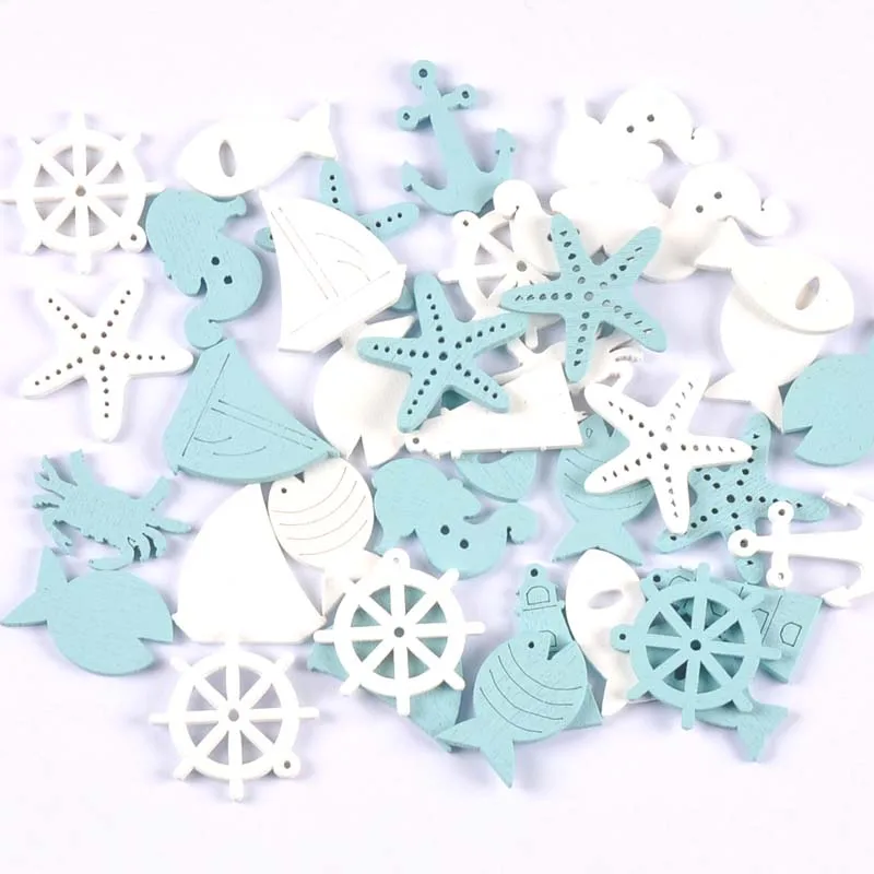 20pcs 29mm Ocean Animal Wood charm pendant Accessories DIY Crafts For Handmade Scrapbook Home Decoration Ornaments M2211