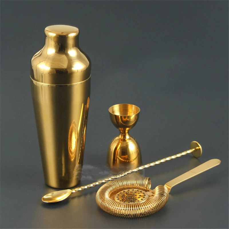 

Cocktail Shaker Bar Set Copper Gold Plated Shaker Barware Set - 4 Pieces Bartender Kit Includes Shaker, Jigger,Strainer,Spoon