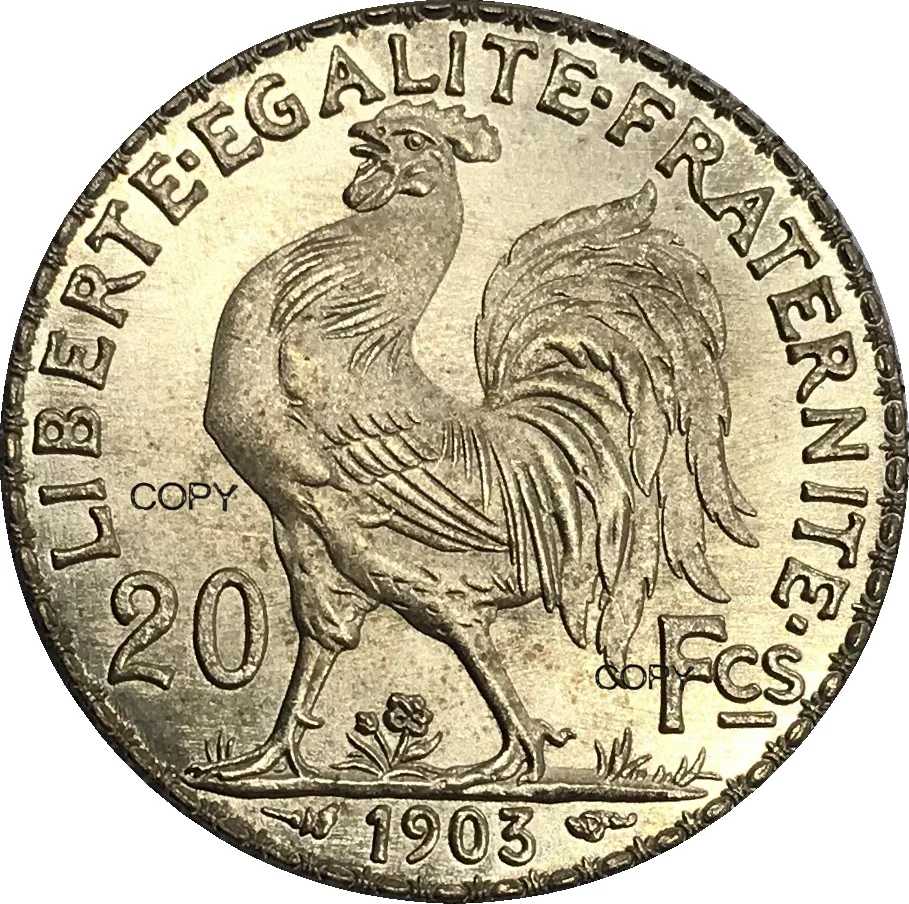 France Gold Coin 20 Francs 1903 Gold Marianne Rooster Brass Metal Copy Coins