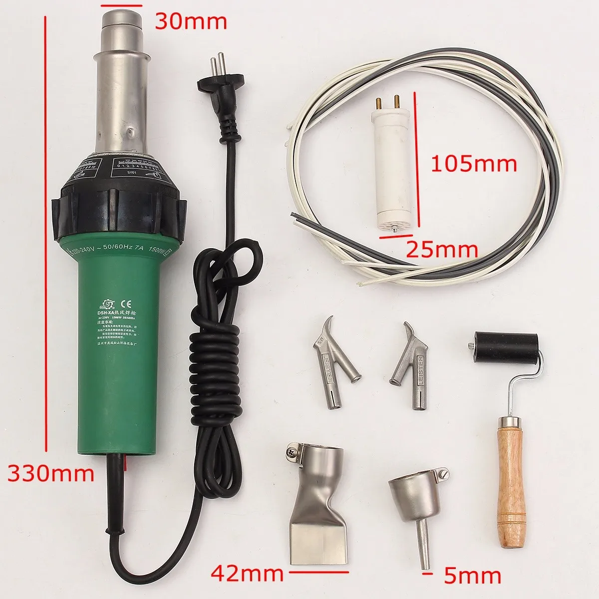 220V 1600W 3000Pa Plastic Integrated Welders Hot Air Welding Torch G un Heating Core Set + 2pcs Speed Nozzle +Roller