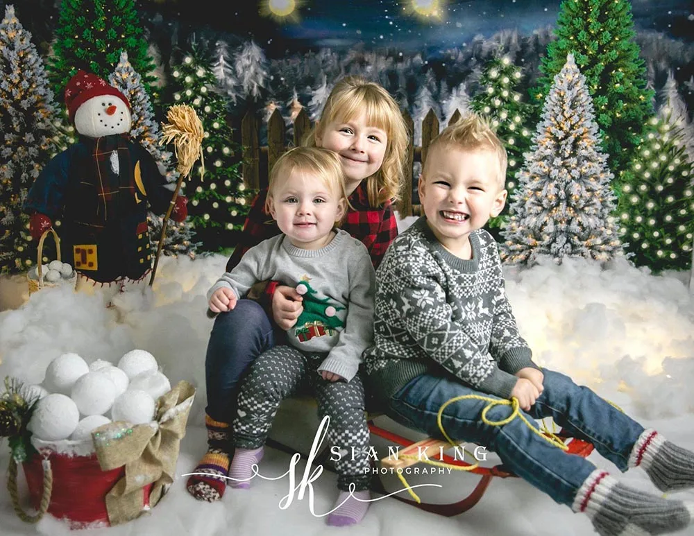 Full moon night Merry Christmas Photo Background Santa Claus Pine Forest Photography Backdrop winter snow photocall newborn baby