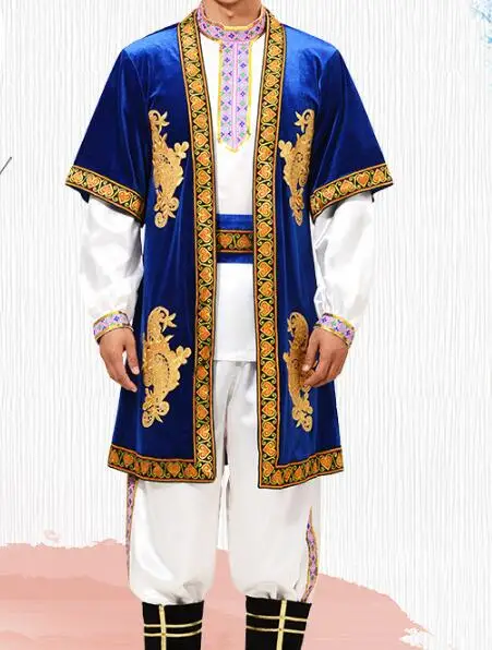 Kazakhstan Men Costume Xinjiang Uyghur Stage Performance Include Vest Shirt Pants Hat