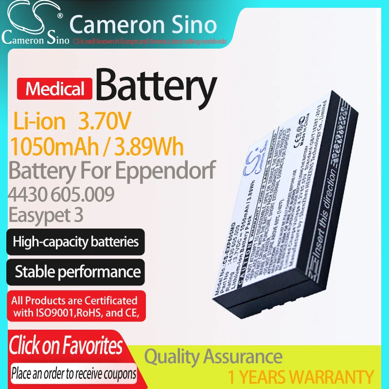 CameronSino Pin Cho Eppendorf Easypet 3 Phù Hợp Với Eppendorf 4430 605.009 Y Tế Thay Thế Pin 1050MAh/3.89Wh 3.70V Đen
