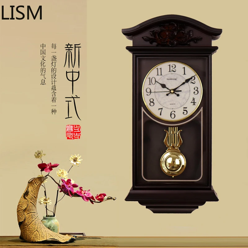 Luxury Living Room Large Chinese Wall Clock Vintage Pendulum Clock Wall Antique Retro Pendule Mural Wood Clocks Reloj De Pared