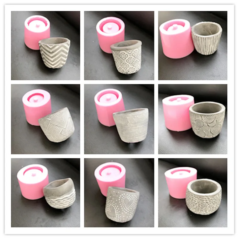 Small Cement Silicone Pot Molds Round Square Stone Planter Gardening Concrete Mold