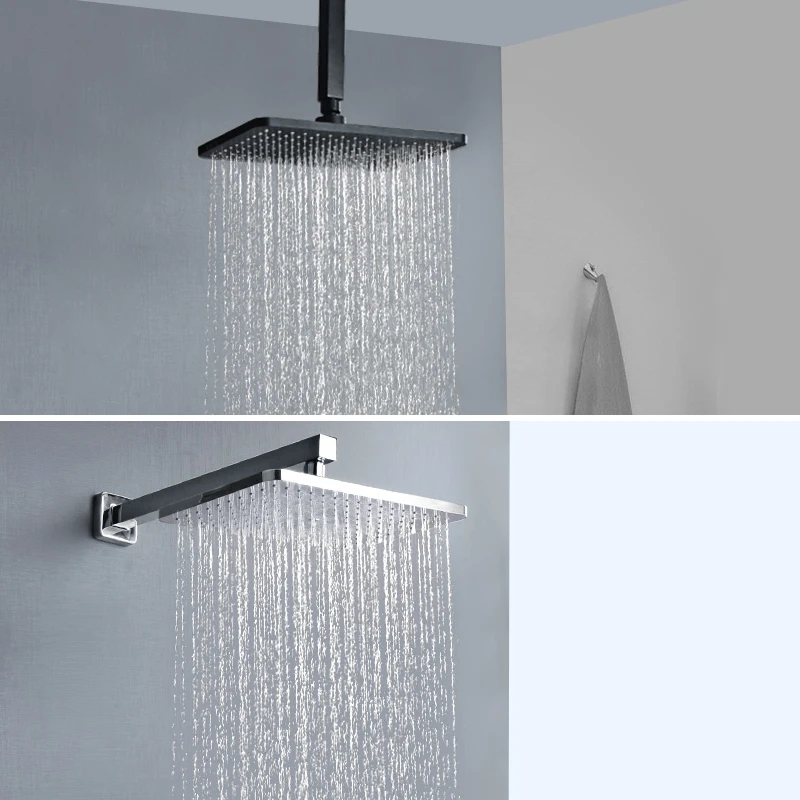 8/10/12 Inch Big Rain Shower Head ABS Plastic Square and Round Top Shower Head Over-head Shower Sprayer Gold Chrome and Black