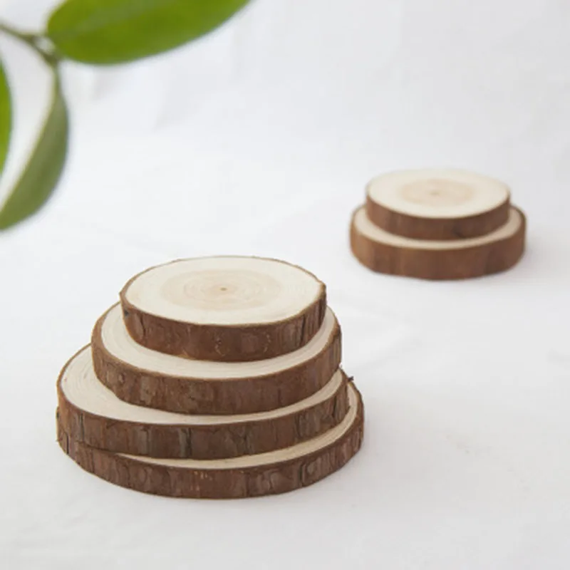 Unfinished Natural Round Wood Slices Circles Tree Bark Log Discs For DIY Crafts Painting Decoration