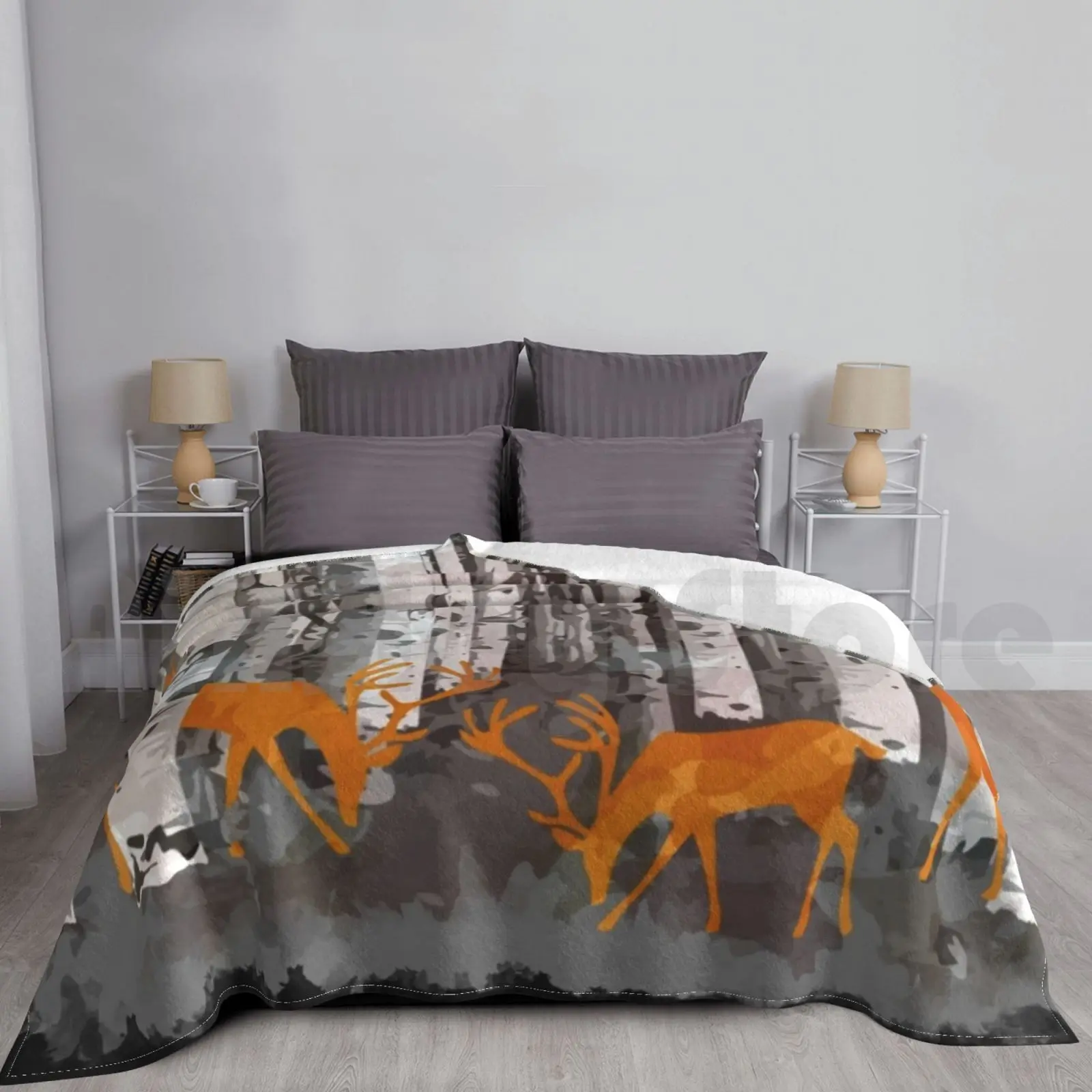 Deer , Fawns And Birchs Watercolor Blanket For Sofa Bed Travel Fox Birch Deer Fawns Forest Woods Nature Red