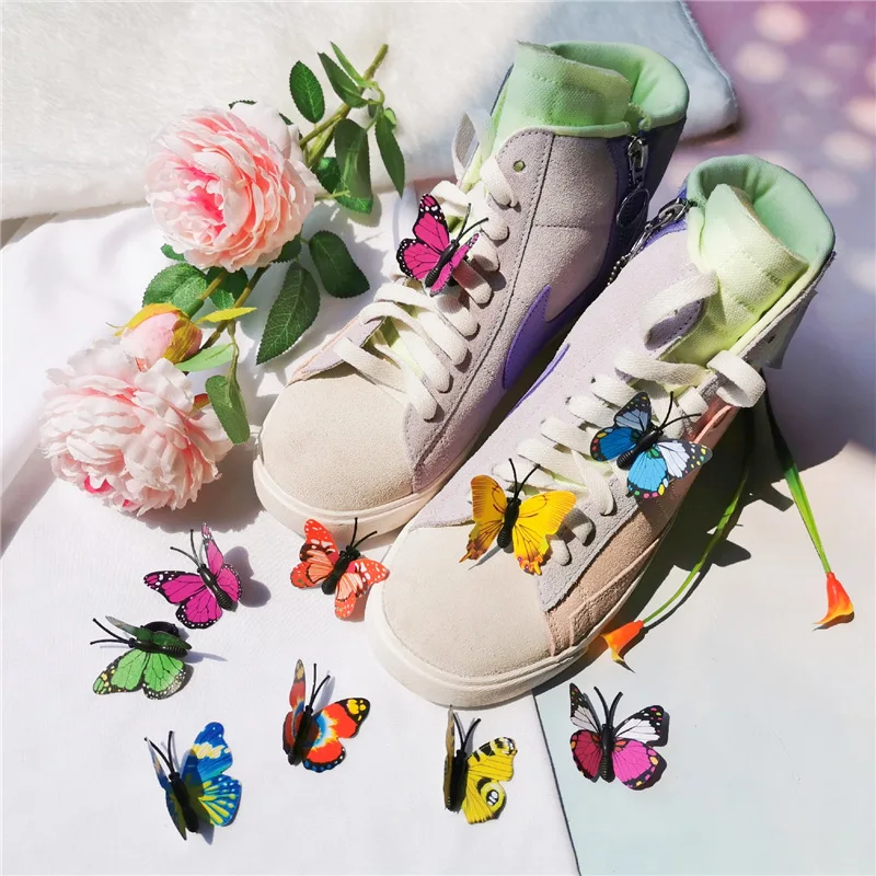 colorful 1pcs plimsolls canvas Shoe Charms Decoration Buckle clip DIY cloth butterfly combiation pin party Gifts drop shipping