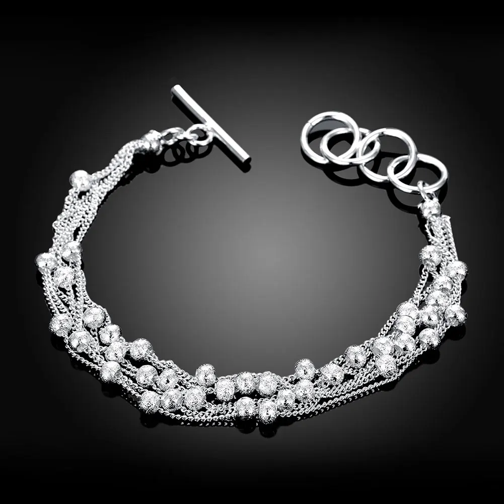 

925 Sterling Silver Sanding Bead Chain Ladies Women's Hand Bracelets Bangles Korean Lucky Luxury Jewelry Jewellery Argent 925