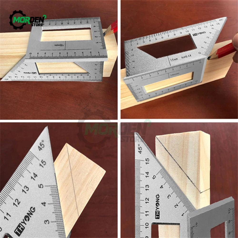 Aluminum Woodwork Scriber T Ruler Multifunction Square 45/90 Degree Gauge Angle Ruler Measuring Woodworking Tool