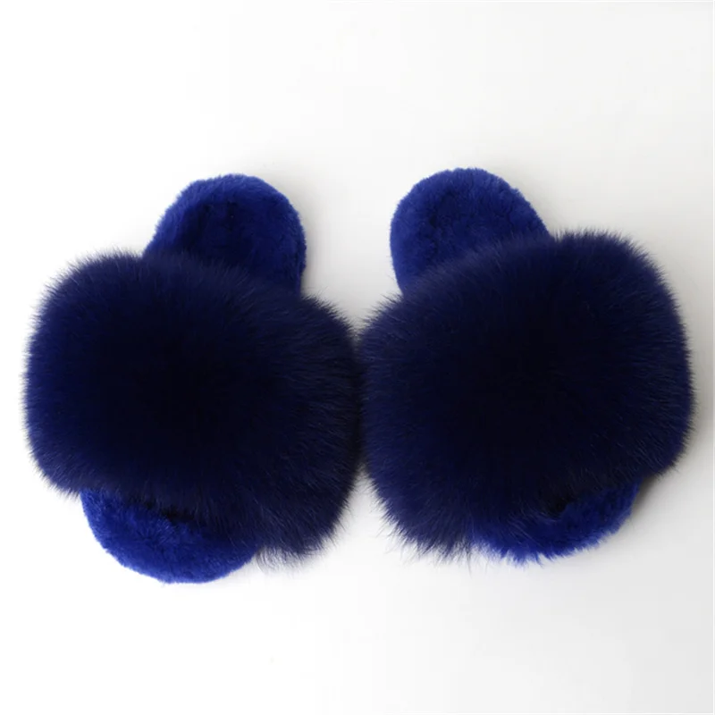 Summer Real Fox Fur Slippers,Cute And Soft Women\'s Shoes, Household Sandals,Warm Fur Flip-Flops,Fluffy Indoor Shoes ,Fur Sandals