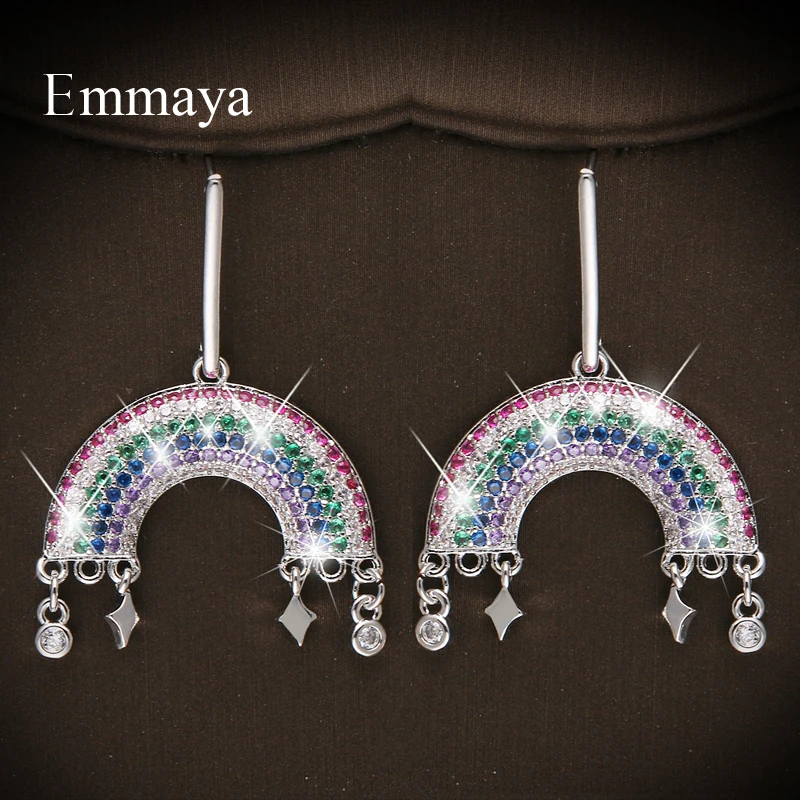 Emmaya New Arrival Fascinating Rainbow Appearance Earring Female Dinner Shiny Jewelry With Colorful Cubic Zircon Charming Gift