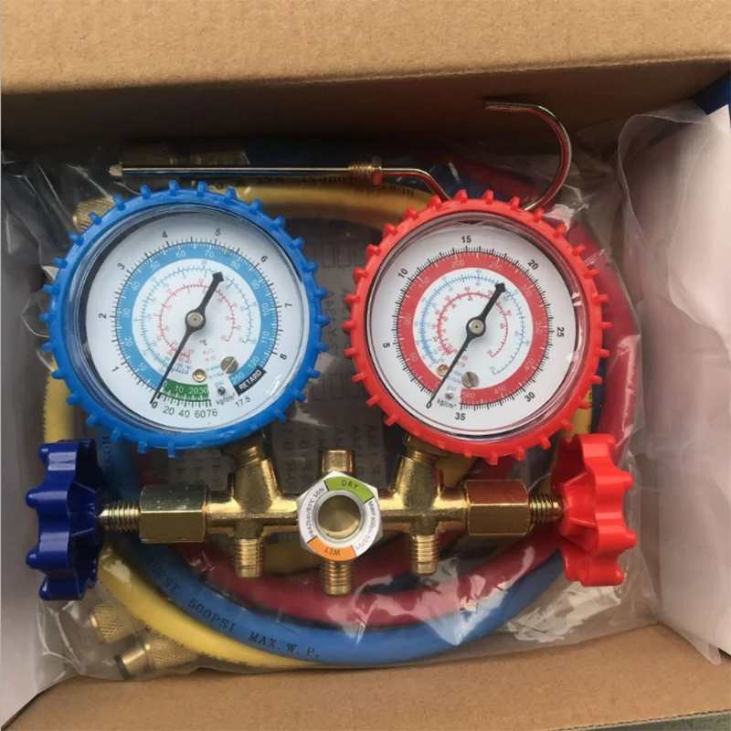 

R134A Refrigerant Manifold Meter with Hose and Hook Air Conditioning Refrigeration Kit Air Conditioning Tool