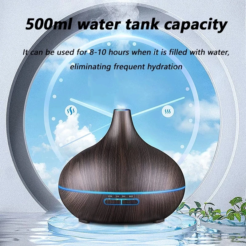 500ML Electric Air Ultrasonic Humidifier Essential Aroma Oil Diffuser With Remote Control Wood Grain Mini Mist Maker 3 Color Led