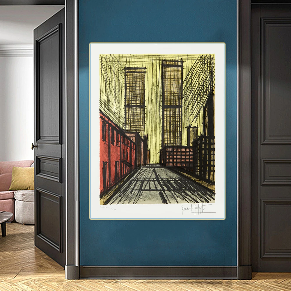 Bernard Buffet《Skyscrapers In New York》Canvas Oil Painting Artwork Poster Picture Wall Hanging Decor Home Living Room Decoration