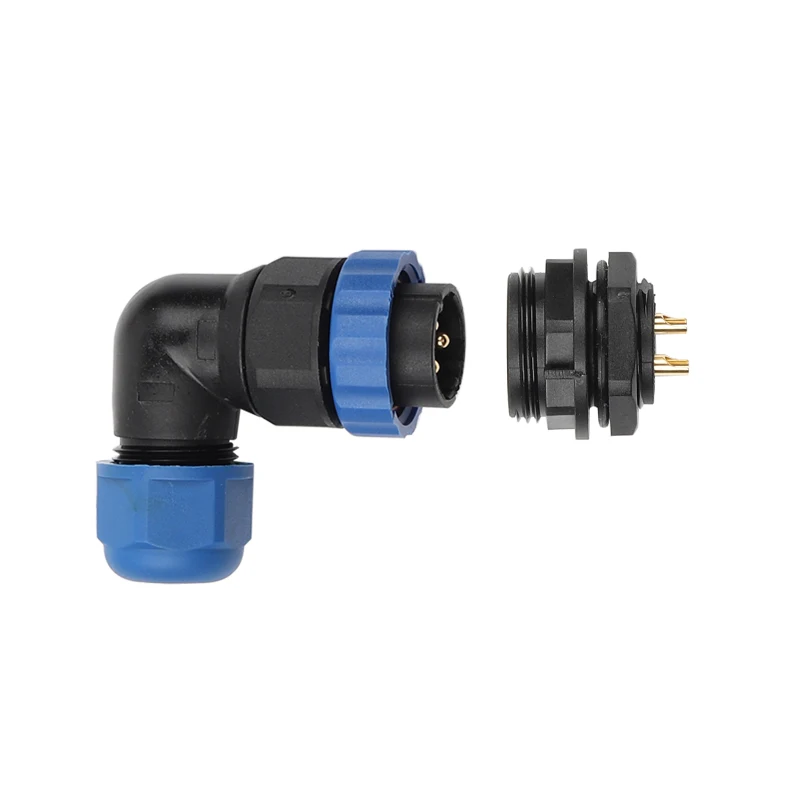 SP20 IP68 Back Nut 90 degree elbow waterproof connector 1/2/3/4/5/6/7/9/10/12/14 Pin Industrial power angle Aviation connectors