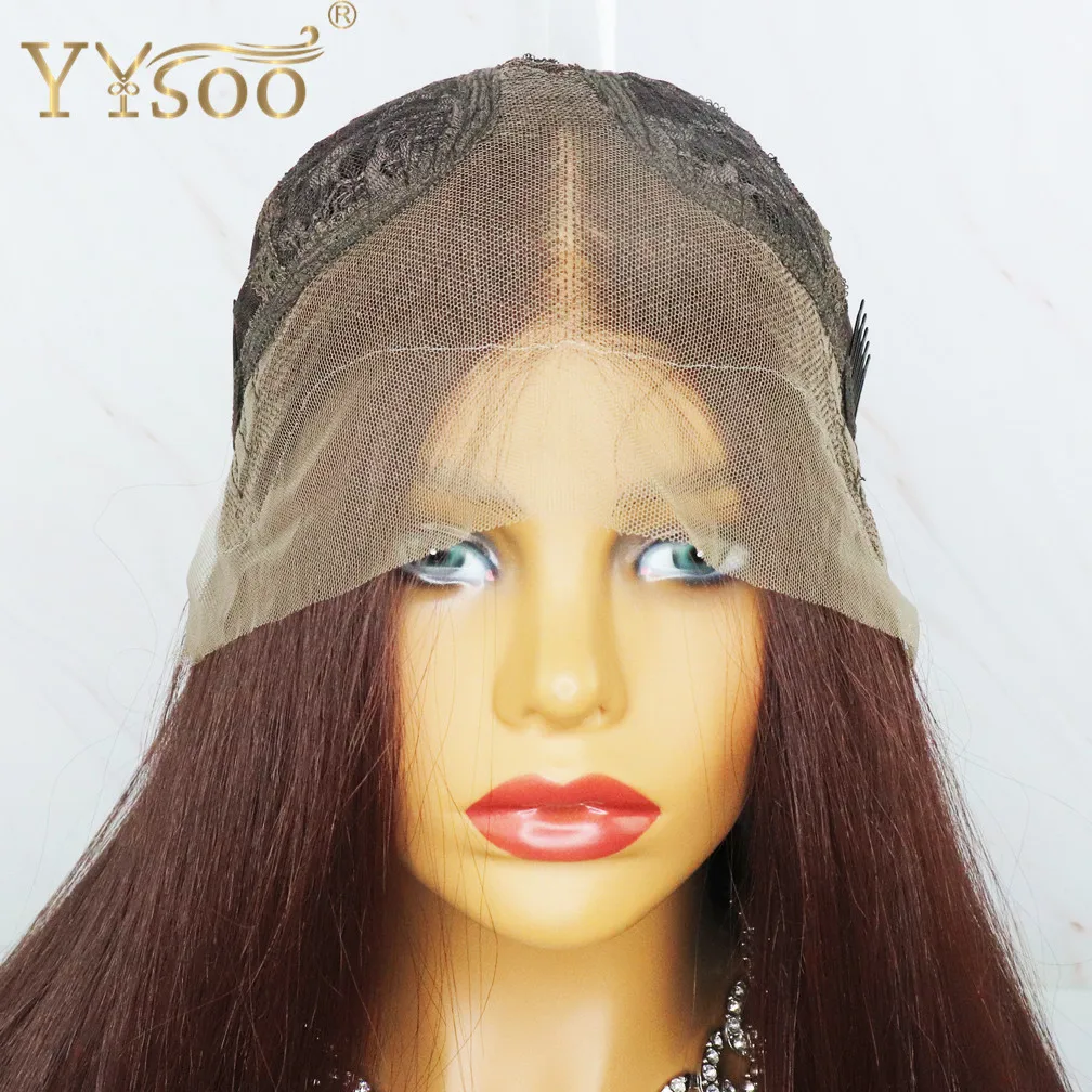 YYsoo #33 Color Long Futura Silky Straight Japan Heat Resistant Fiber Glueless T Part Wig Synthetic Lace Front Wigs for Women