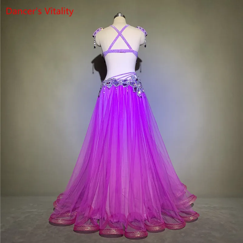 Belly Dance Woman High-end Sexy Bracelet+Bra+Skirt 3 pcs Female Child Elegant Big Swing Skirt Custom Performance Clothing Set