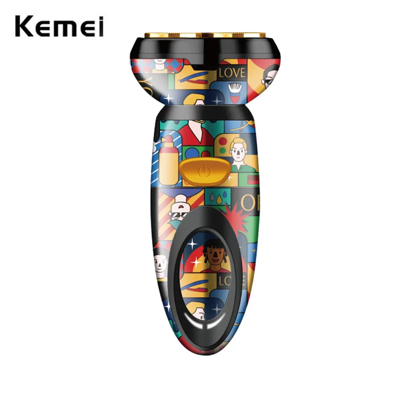 Kemei Men's Electric Wet Dry Shaver Beard Trimmer Rechargeable New Graffiti Style Razor Close Shave with Skin Protection Gift