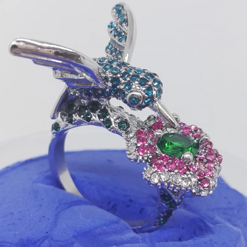 Milangirl  Fashion Women\'s   Plated Crystal Rhinestones Bird Flower Ring Wedding Engagement Jewelry  #267974