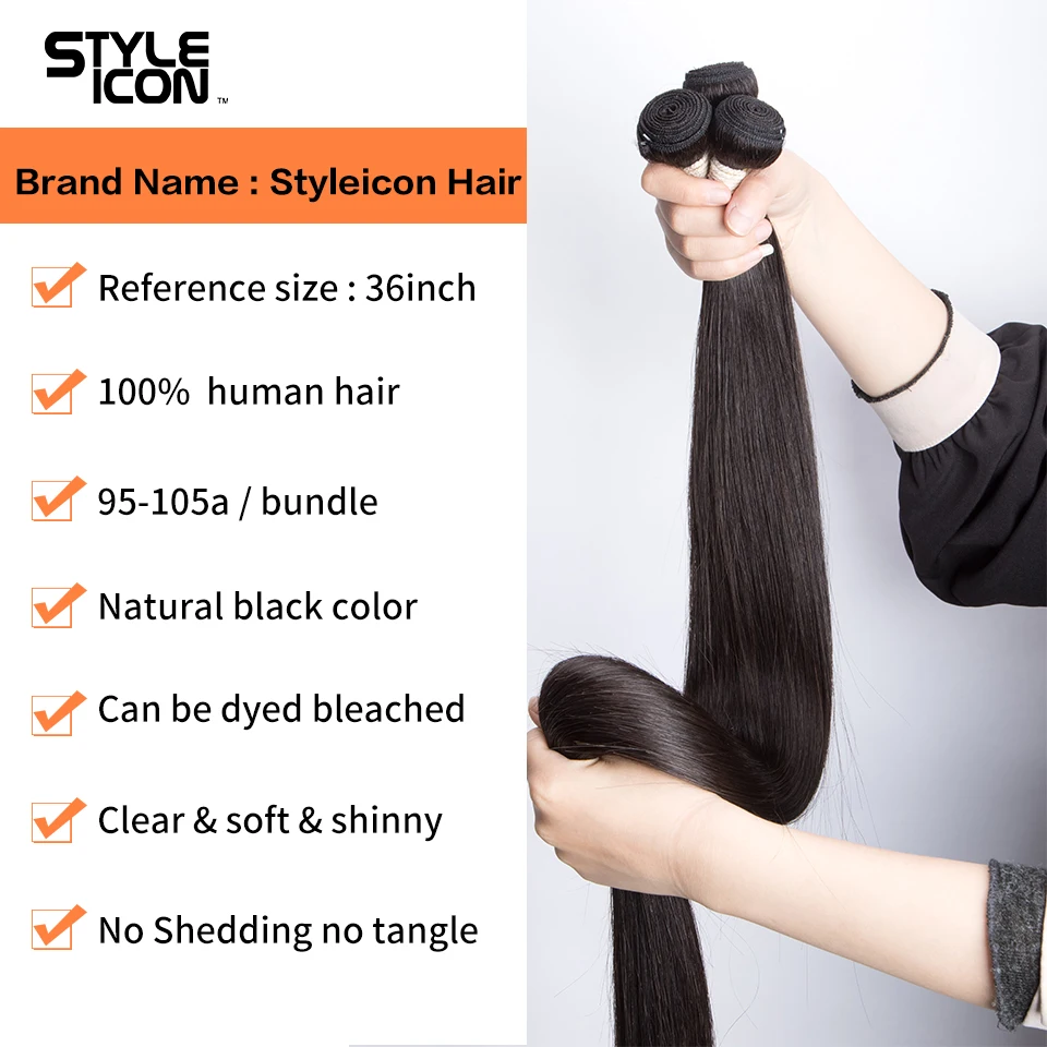 Styleicon Lurus Rambut Manusia Bundel Deal Grosir Vendor 32 34 36 Inci Lurus Remy Ekstensi Rambut