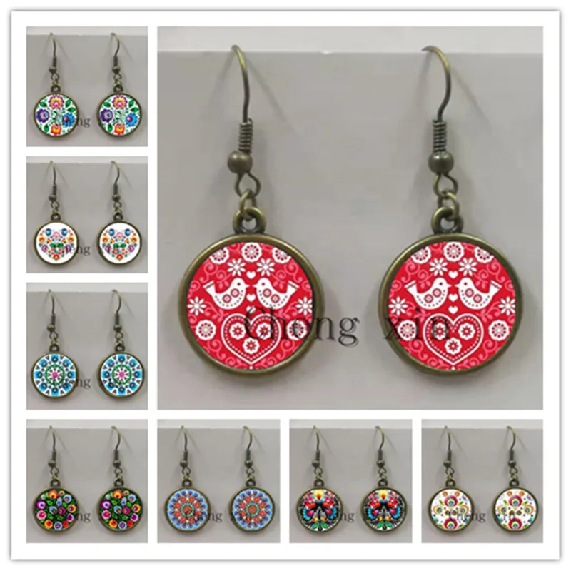 Polish folk art pattern earrings fashion jewelry modern paper-cut element floral earrings girl