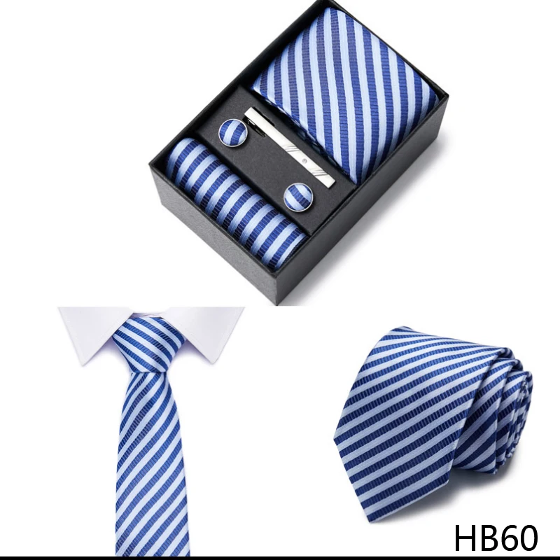 2023 neue Stil Hochzeit Geschenk Krawatte Für Männer Krawatte Box Anzug Zubehör Solide Blaue Krawatte Einstecktücher Manschettenknopf Set – Detail 22