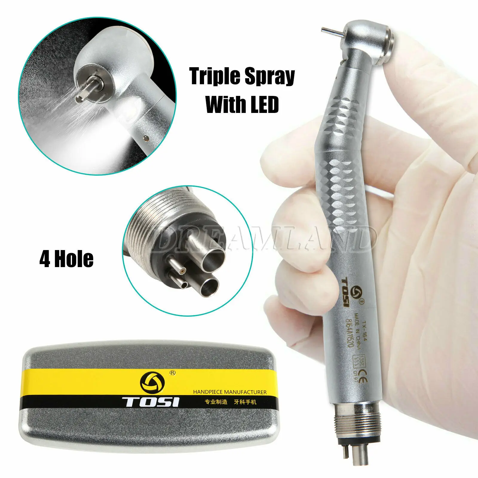 

Dental Fiber Optic LED E-generator High Speed Handpiece Triple Water Spray Turbine TOSI