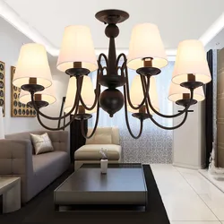 Black Rustic Chandelier Ameican Style wrought iron chandelier with Lampshade Dining room Bedroom Hotel Salon Hanging Lamp