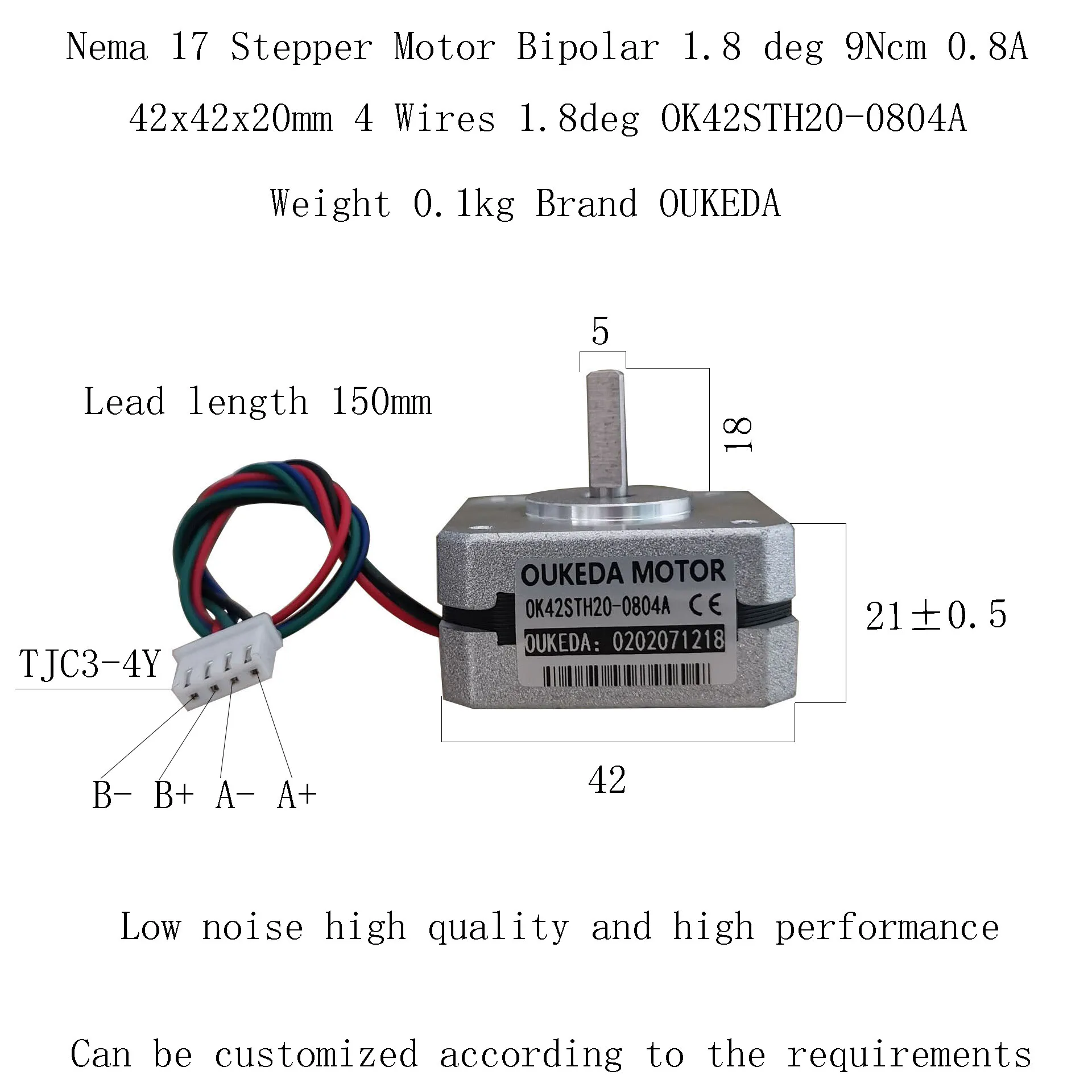 

42 motor body 20 ultra-thin body 0.09NM 0.8A 42 stepper motor 20mm NEMA17