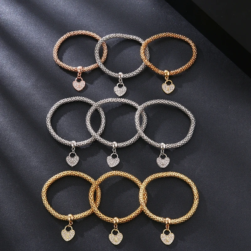 3 pz/set bracciale in cristallo a farfalla e bracciale con chiusura a cuore Color oro ciondolo con nota musicale bracciale con strass femminile