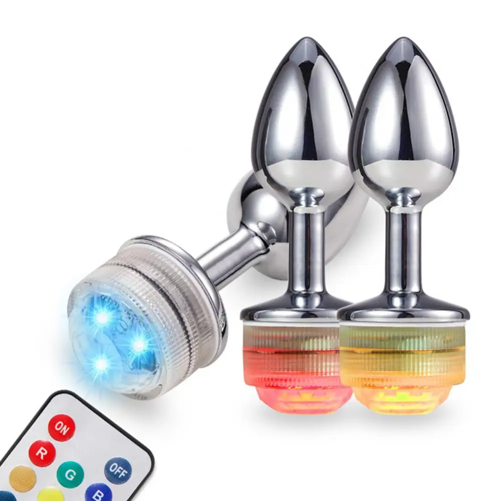 Sex Toy Anal Plug Metal Dilator Bead Remote Control Color Changing LED Light Color Changing Masturbation Tool for women