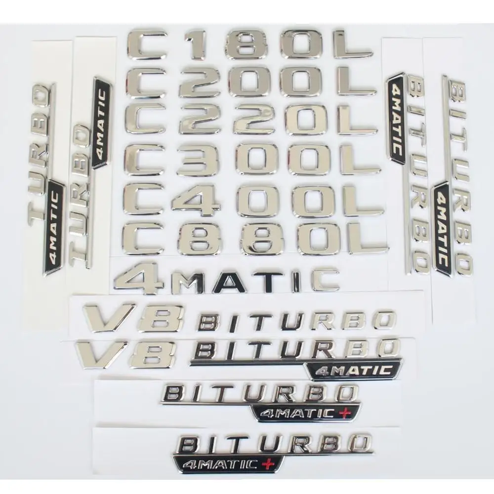 Chrome Letters C180 C200 C220 C240 C250 C260 C280 Symbols C300 C320 C350 C400 C450 C500 4MATIC Emblems for Mercedes Benz W205