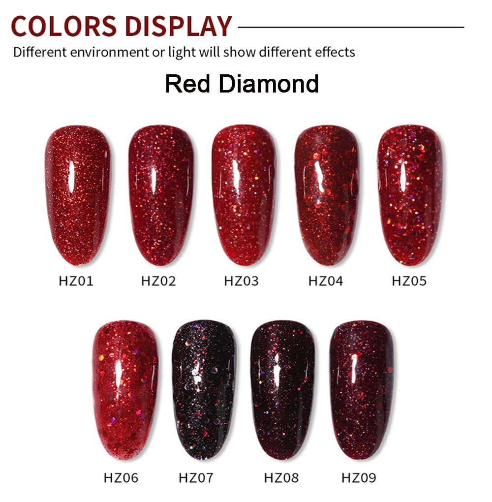 Vendeeni Red Glitter Series Gel-Nagellack, glänzender Pailletten-Gellack, semi-permanenter UV-Soak-Off-Nagelkunst-Gellack, 15 ml – Detail 5