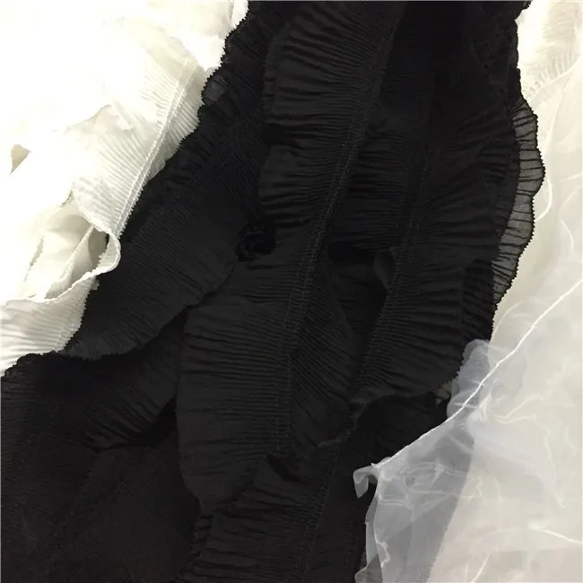 Luxury White Black Pleated Chiffon Folded Sewing Lace Fabric Ribbon Trim Edge For Dress Collar Fringe Applique Guipure Supplies