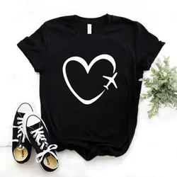 Travel plane heart love Print Women tshirt Casual Funny t shirt Gift Lady Yong Girl Top Tee graphic t shirts Fashion  Y2K Top