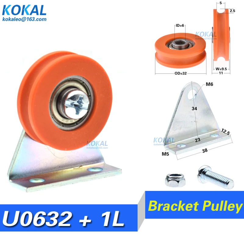 [U0632 + ZJ] 1 sztuk pomarańczowy POM 6X32X9.5 u-rowkowane koło z trójkątnym wspornikiem/U wspornik,, łożysko lina stalowa podstawa 2L koła pasowe