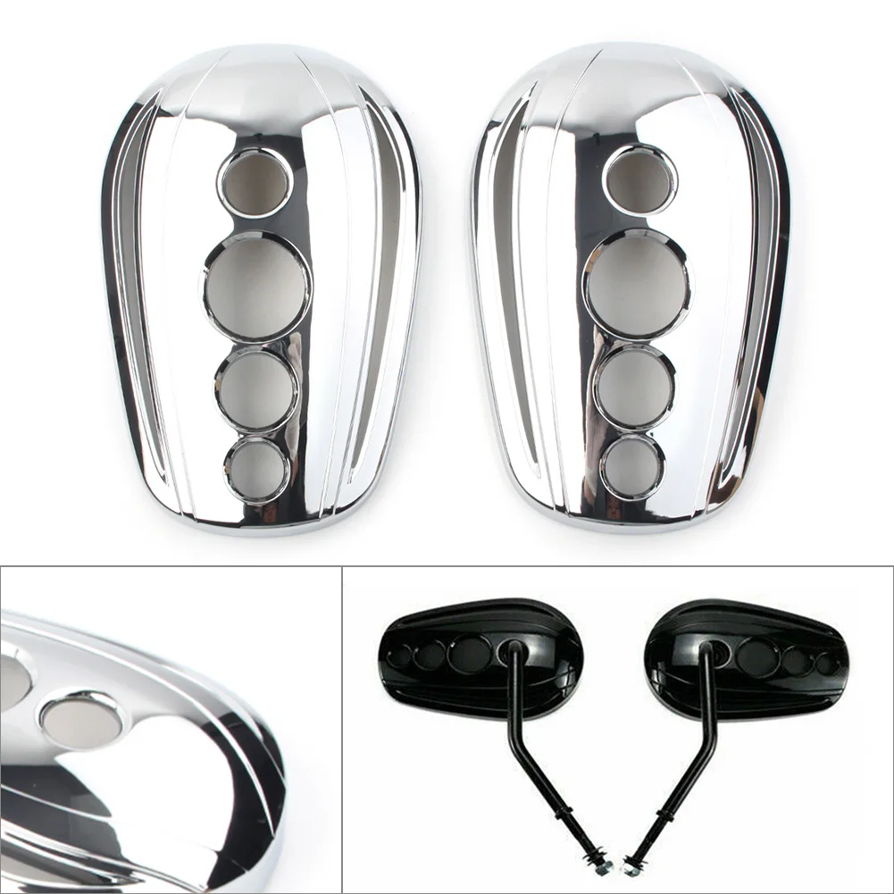 2pcs Chrome Oval Motorbike Rear View Mirrors Cover Cap for Harley Touring  Dyna Softail Sportster Choppers Crusiers