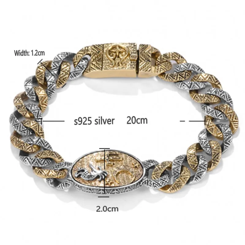 

BOCAI New solid s925 sterling silver man bracelet vintage Thai silver wide version domineering trendy human chief bracelet