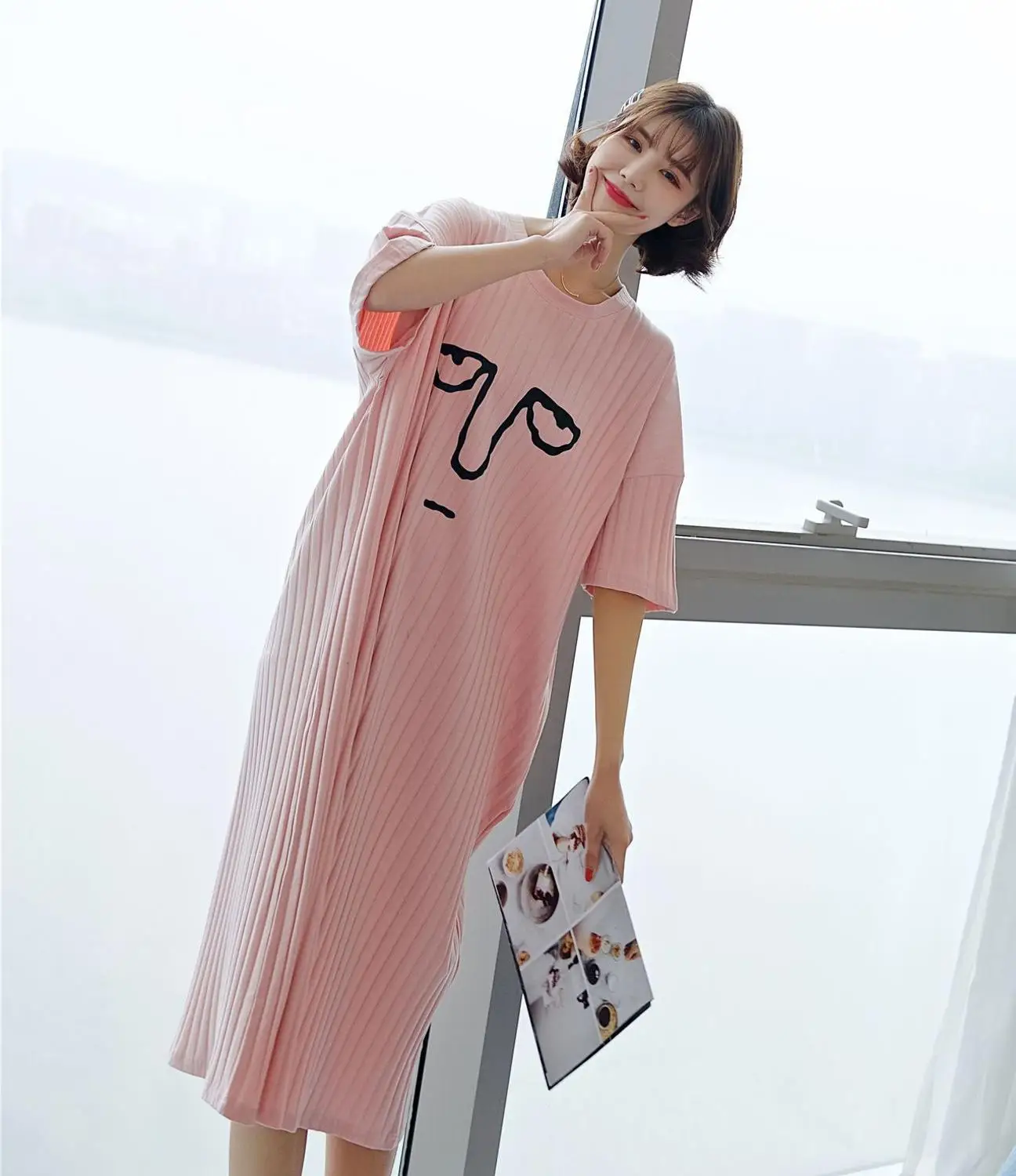 Oversize Long Nightgowns Women Cotton Night Dress Cute Cartoon Casual Big Size Home Dress Night Shirt Loose Sleepwear Nightwear