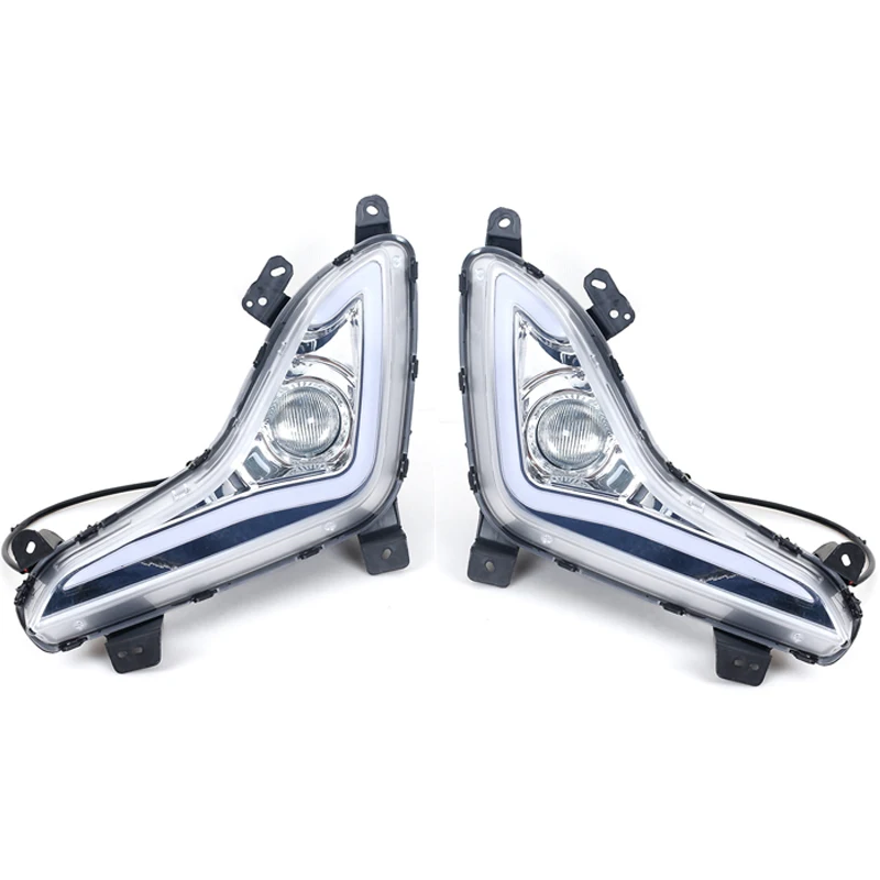 2PCS LED DRL With Yellow Turn Singal Light Fog Lights Car Front Bumper Daytime Lamp Headlight For Hyundai Elantra 2014 2015