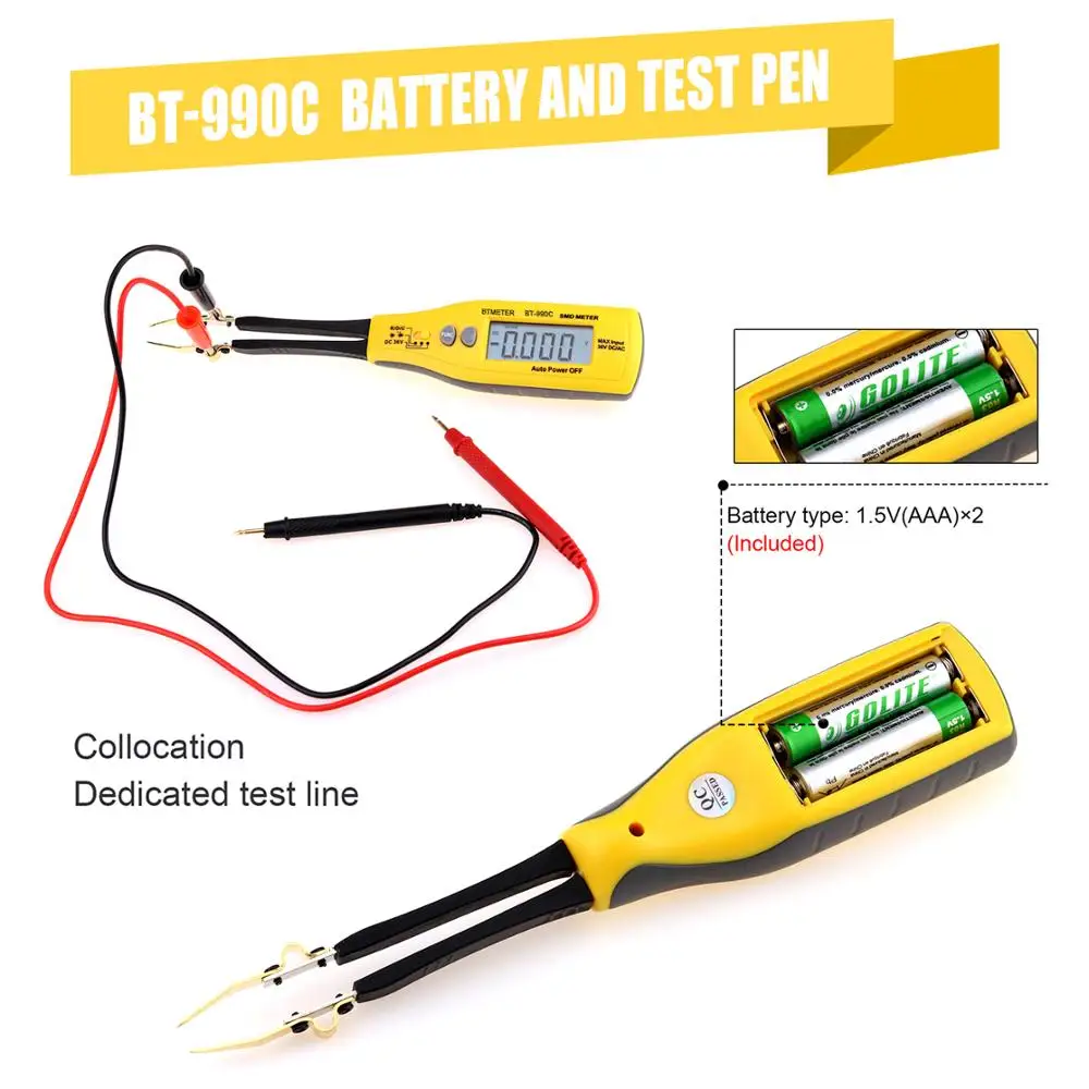 BT-990C Digital Capacitance Meter SMD Tester Resistance Meter Diode/Battery Test with Carry Box Power Battery Tester