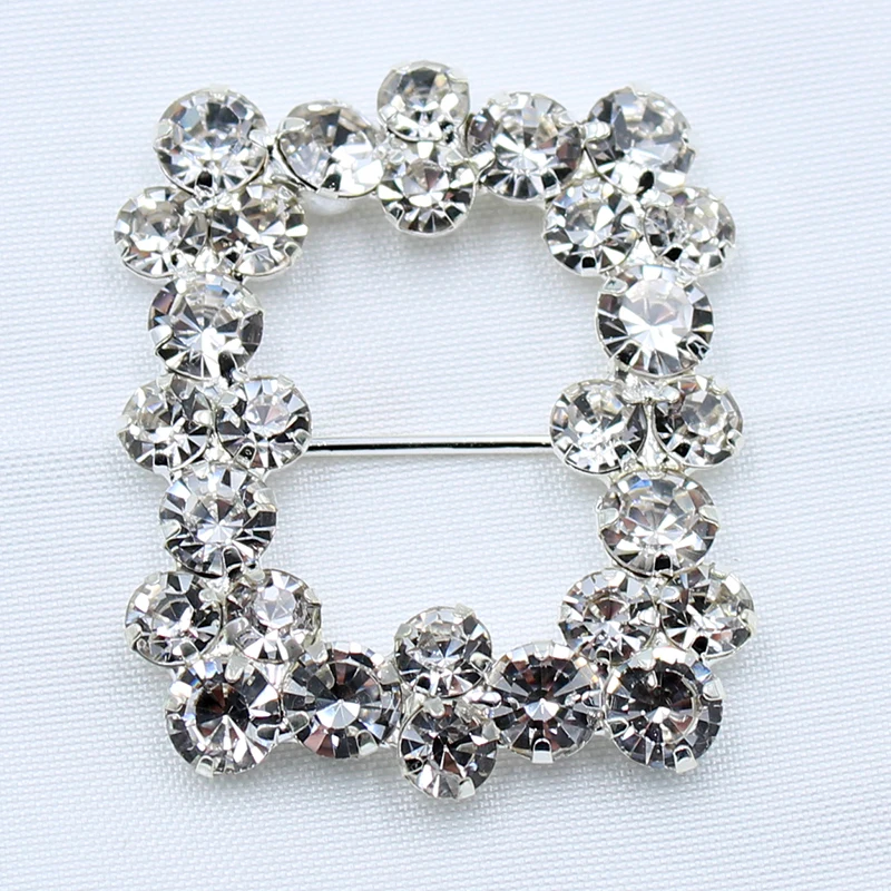 33*40mm 2pcs square shiny rhinestone buckle ribbon sliding buckle clothing hat embellishment decoration DIY jewelry accessories