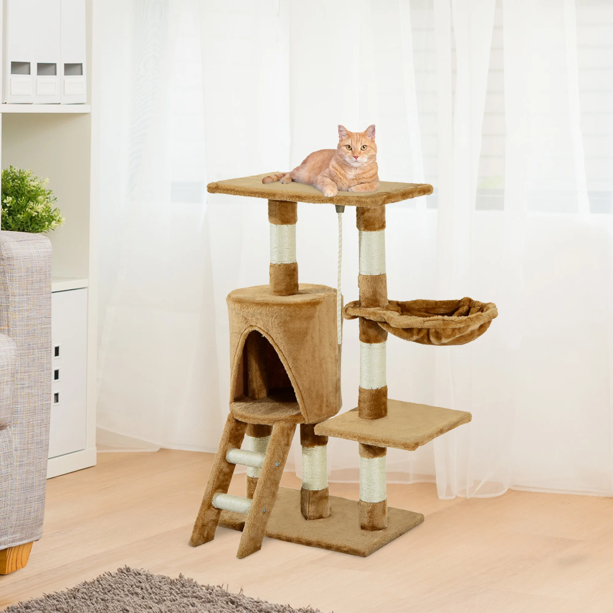 PawHut cat tree scraper height 95cm with nest platform stair shed