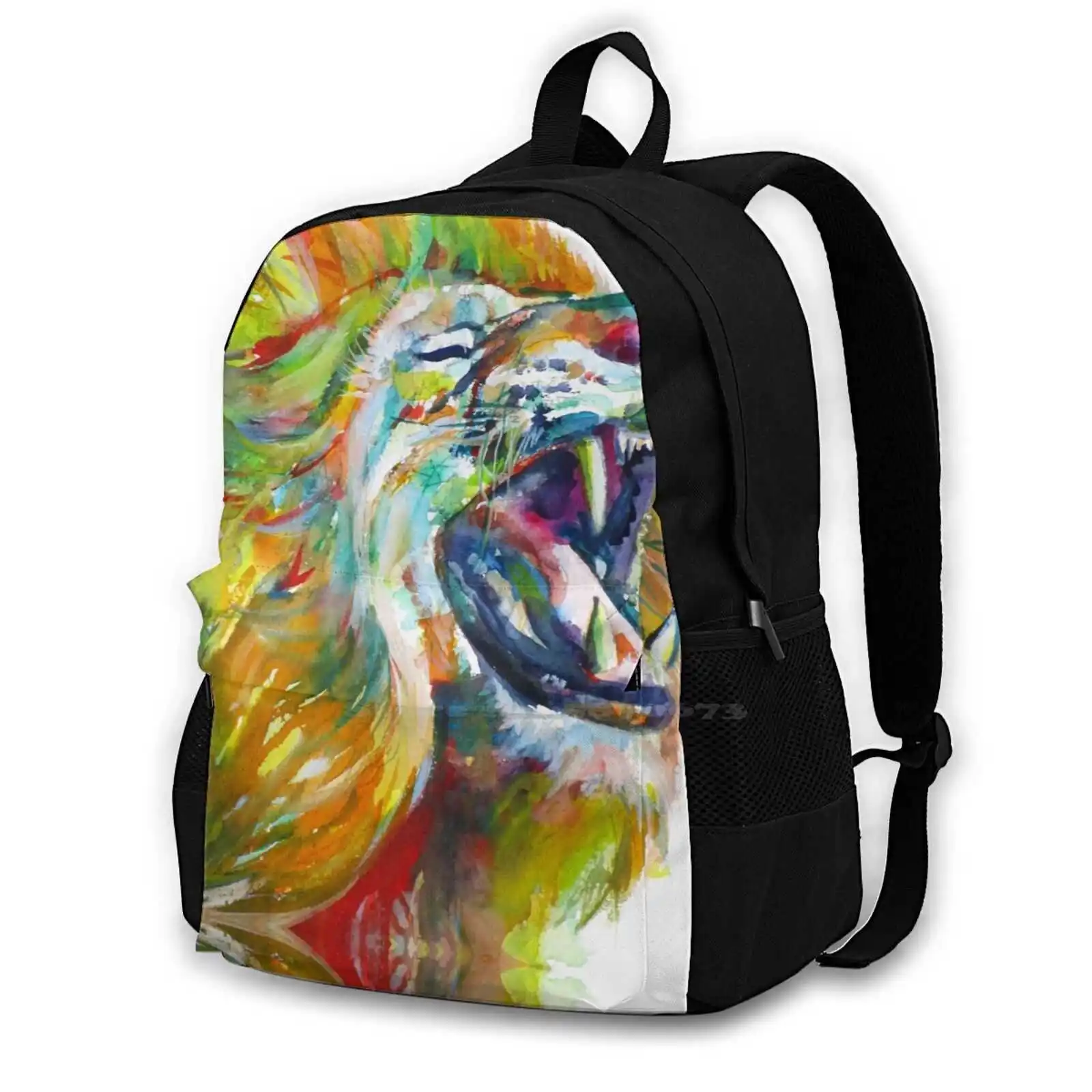 Roaring Lion-Watercolor Portrait Teen College Student Backpack Laptop Travel Bags Lion Lion Head Roar Lion Roaring Lion Roar