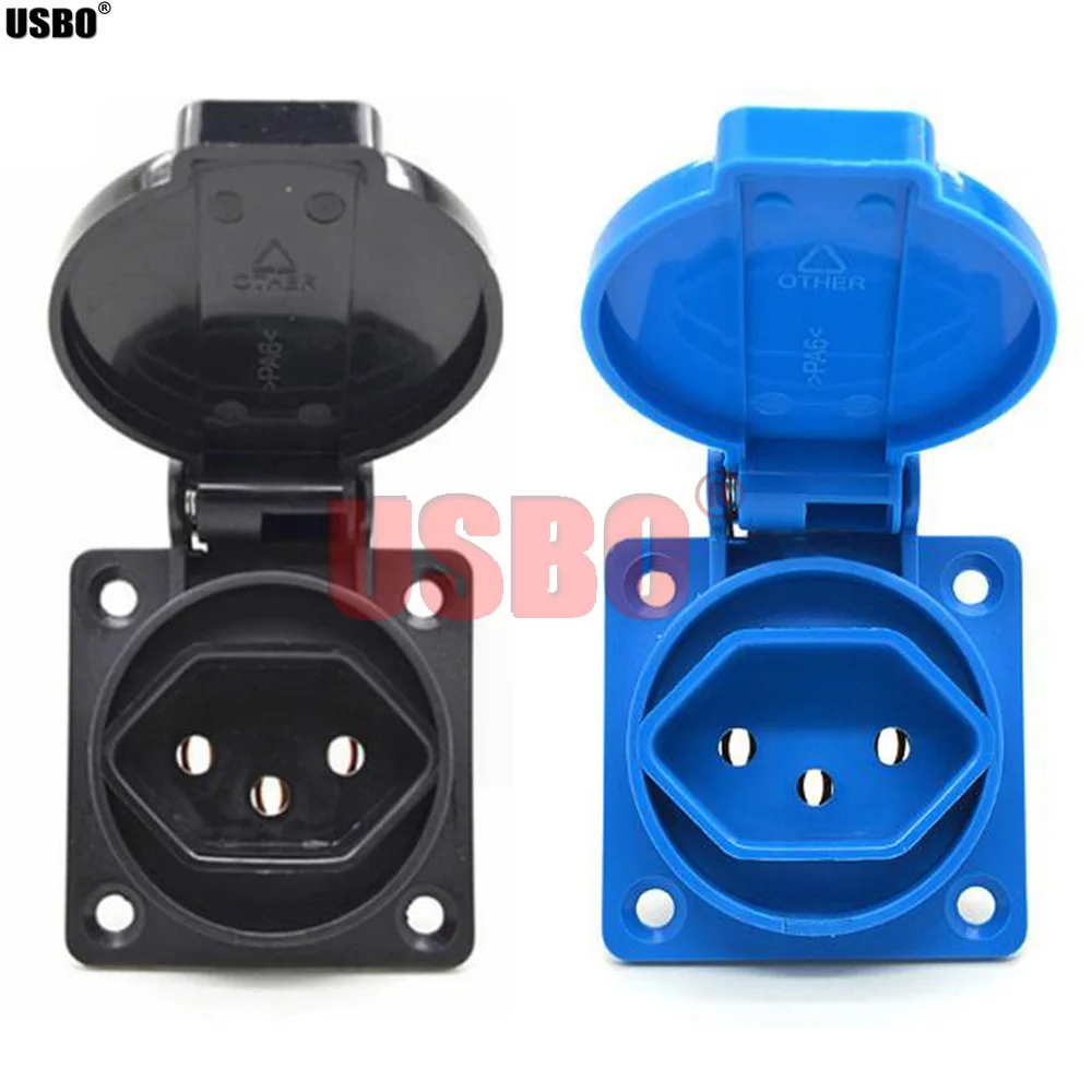 1PCS Black Blue AU US UK EU German Frence Brazil Swiss universal industry AC power socket outdoor dustproof waterproof socket