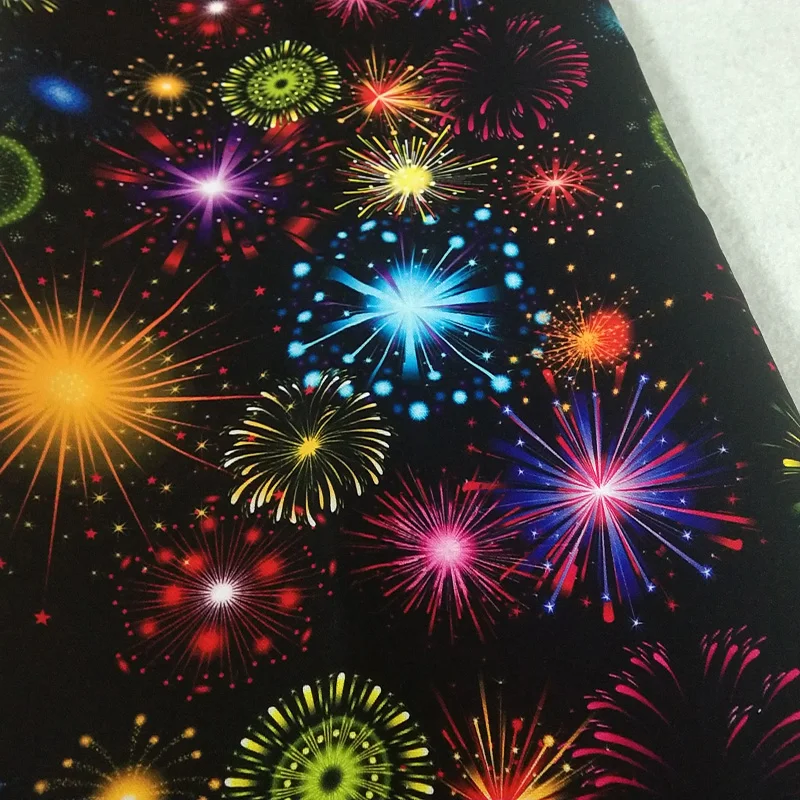 Graceful Black Colorful Fireworks Printed Cotton Fabric 50x105cm Firework Fabric Patchwork Cloth Bag Party Home Decoration