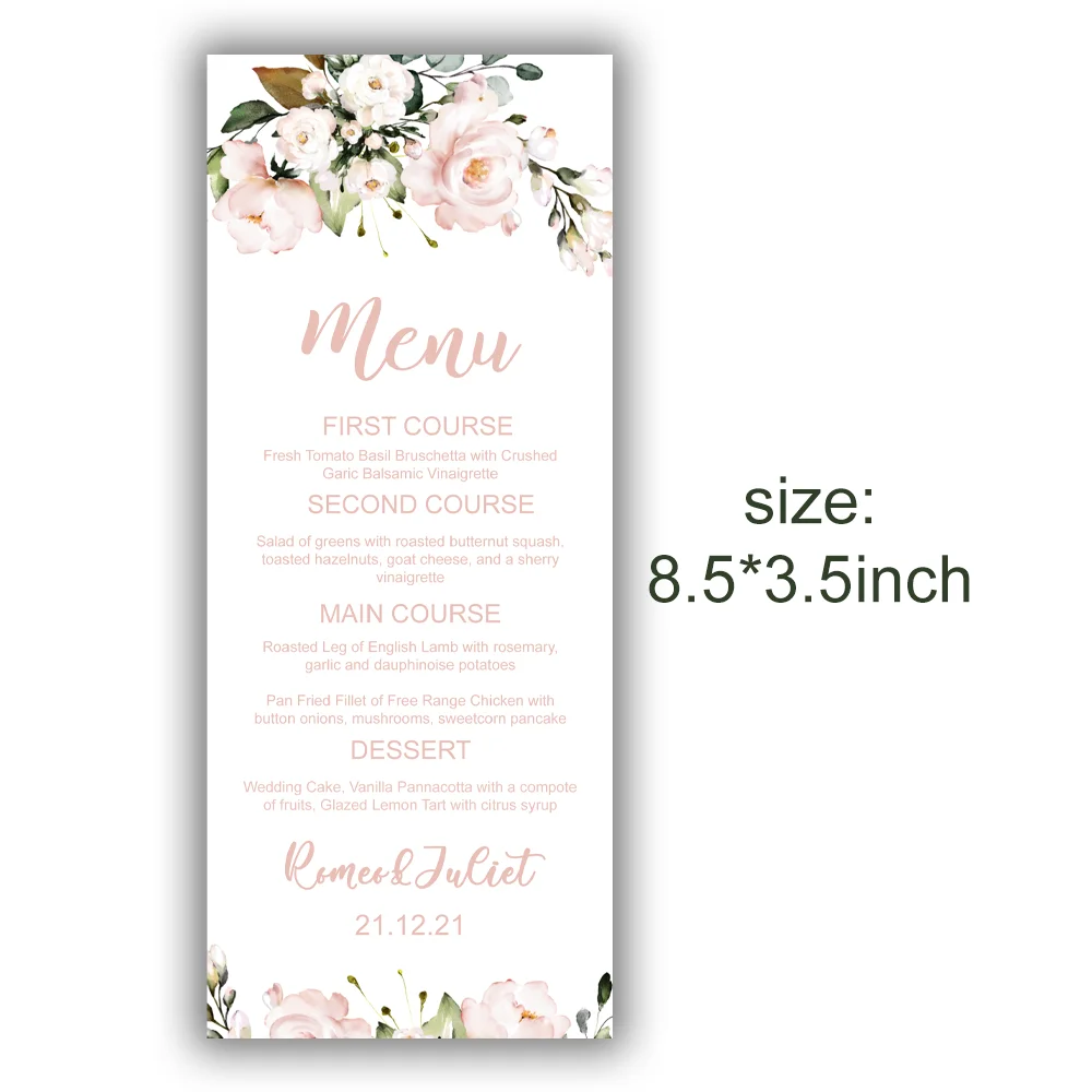 Wedding Menu with Watercolor Soft Blush, Pink Flowers, Floral DIY Champagne Brunch, Birthday Party, MenusBaby Bridal Shower