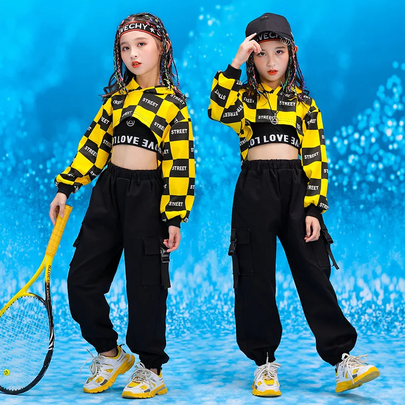 Kid Cool Hip Hop Clothing Hoodie Sweatshirt Crop Top Long Sleeve Tactical Cargo Pants for Girl Jazz Dance Costume Clothes Wear